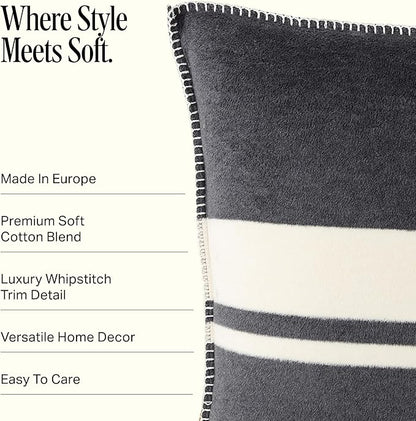 Preston Lane Highrise Throw Pillow 21" x 21", Premium Cotton Blend, Decorative Accent Pillow for Sofa, Bed & Boho Home Décor, Made in Portugal, Slate
