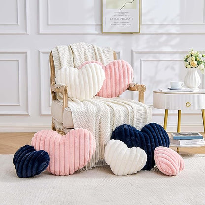Heart Pillows Heart Decorative Pillow Soft Fluffy Heart Shaped Dusty Pink Throw Pillows with Faux Rabbit Fur Aesthetic Room Decor Cute Pillow for Valentines Mother's Day