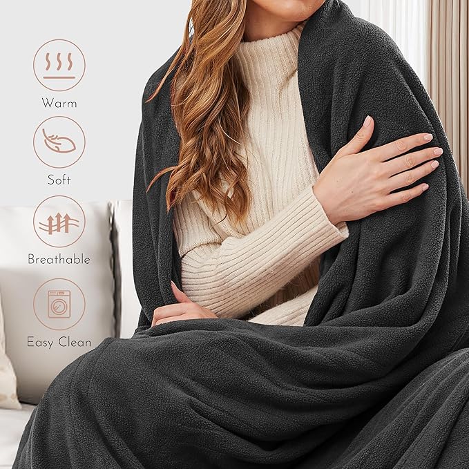 Electric Heated Blanket Queen Size 84"x90" Microplush Cover Blanket 4 Heat Settings & 10 Hours Auto Off, Cozy & Breathable, Warm All Night, Iron Grey