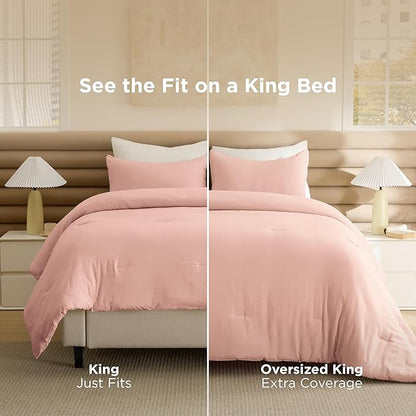 Bedsure King Comforter Set, Blush Pink Soft Prewashed Bedding for All Seasons, 3 Pieces GentleSoft™ Bed Set, 1 Lightweight Comforter (104"x90") and 2 Pillowcases (20"x36")