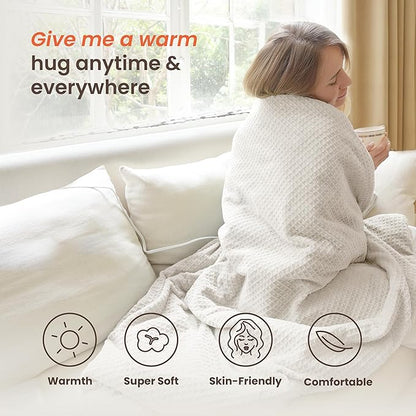 Heated Blanket Electric Blanket Twin Waffle, 62x84 Inches Sherpa Fleece Fast Heating Blanket 6 Heating Levels & 10 Hours Auto Off ETL Certification,Beige Twin