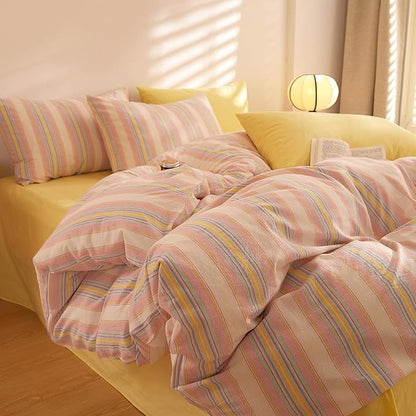 HighBuy Pink Blue Striped Comforter Twin XL Striped Comforter Set Geometric Stripes Bedding Comforter with 2 Pillowcases for Teen Boys Girls,Fluffy Soft Lightweight Comforter Sets