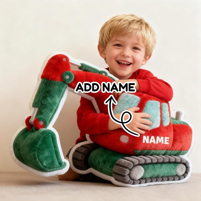 Custom Excavator Shaped Pillow Personalized Double-Sided Printed Cute Pillow Customized Christmas Party Commemorative Gift Sofa Decorative for Boys and Girls 8-32in