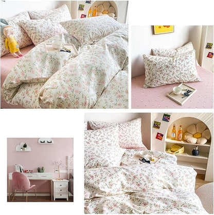 MKXI Garden Floral Comforter Full Peach Blossom Pink White Floral Comforter Set for Girls Botanical Bedding Comforter Pink Flowers Print Comforter Vintage Farmhouse Bed Comforters