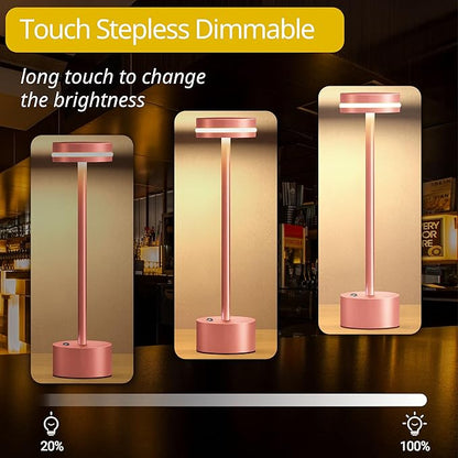 Cordless Table Lamp, Portable Rechargeable Bedside Lamp, Touch Stepless Dimmable Desk Lamp, for Home Bedroom Hotel Restaurant Bar Outdoor, 2 Set, Rose Gold
