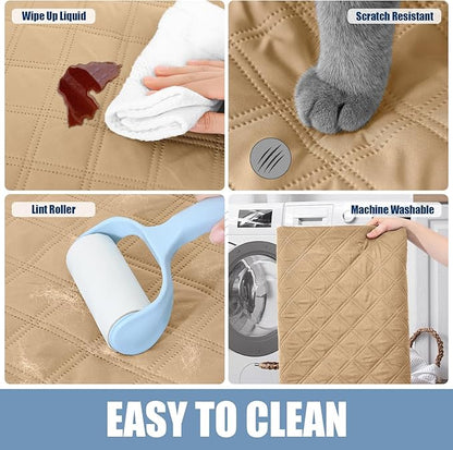 Smiry Waterproof Dog Bed Cover Pet Blanket, Soft Washable Dog Blanket for Furniture Bed Couch Sofa Reversible, Checkered (52"x82", Camel/Beige)