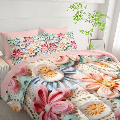 7 Piece Colorful Floral Comforter Set King Size，King Size Teen Girl Floral Bedding Set，(1 Comforter, 1 Flat Sheet, 1 Fitted Sheet, 2 Pillowcase and 2 Pillow Sham)