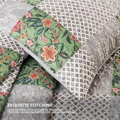 Quilt Set Twin Size Floral Patchwork Quilted, Soft Comforter Set Bedding Sets, Coverlet Bedspread Decorative Quilts with 1 Pillow Sham 68"x90"