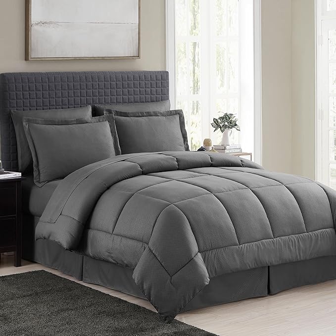 8 Piece Comforter Set Bag with Checkered Design (Pack of 3)