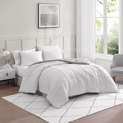 Casa Platino Fluffy Duvet Insert - Pre-Washed Hydro-Brushed 100% Microfiber Comforter Set - Comfy Bedding King Size - Ticking Stripe Silver