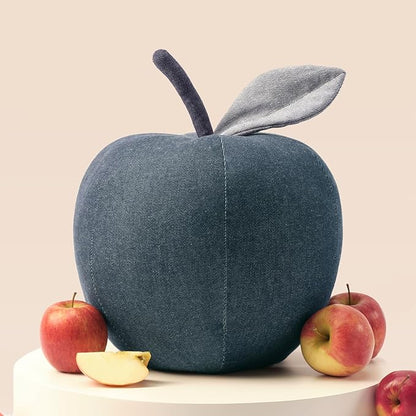 Ashler Apple Shaped Throw Pillow, Unique Denim Blue Throw Pillow, Cute Apple-Shaped Cushion, Fun Home Decor for Sofa, Chair, Bedroom, Jeans Blue, 11x9.5IN
