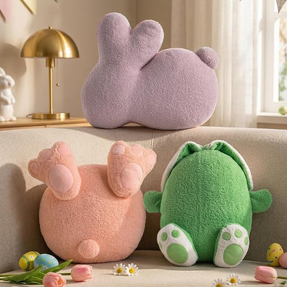 Lanpn Easter Shaped Throw Pillows Set of 3, Pink Egg with Feet Purple Bunny Soft Velvet Green Egg with Hands and Feet Rabbit Cushions for Sofa Couch Bedroom Spring Decor