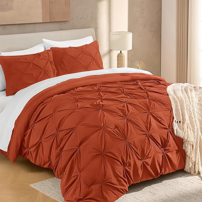 Andency Terracotta Oversized King Comforter Set (120x98Inch), 3 Pieces Lightweight Pinch Pleat Cal King Bedding Comforters & Sets, Oversized Pintuck Soft Fluffy Alternative Bed Set for All Season