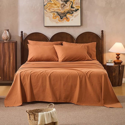 100% Linen Sheets King Size,Breathable & Durable 4-Piece Bed Flax Sheet Set,Soft All-Season Bedding for Hot Sleepers 16" Deep Pocket Oeko-TEX Certified,（King, Brown）