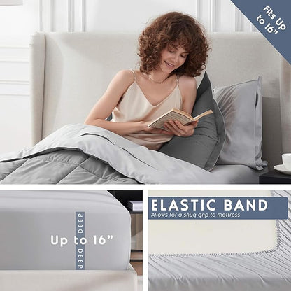 Nestl 5 Piece Twin XL Comforter Set – Grey Reversible Bed in a Bag – Complete Twin XL Size Bedding Set with Sheets, Pillowcase and Sham
