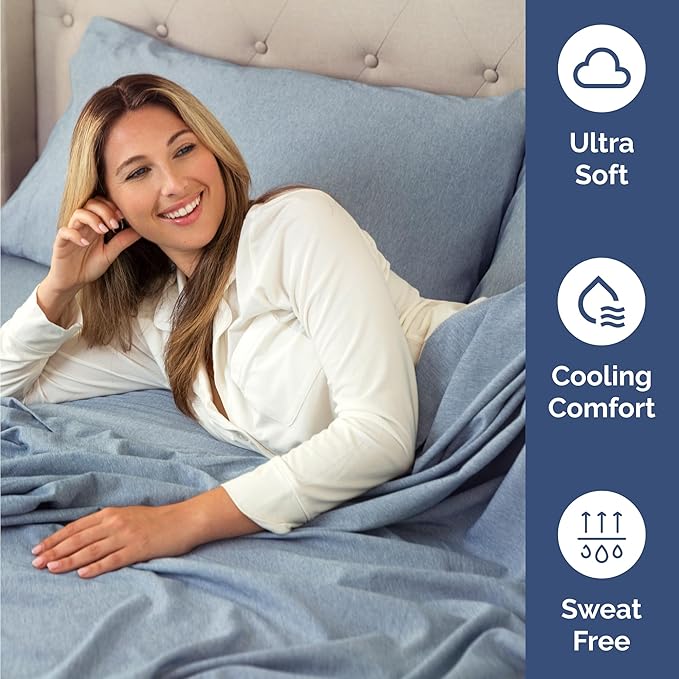 Twin 4 Piece Sheet Set - Comfy Breathable & Cooling - Soft Hotel Luxury Bedding Set with 8-16 Inch Deep Pockets - 1 Flat & 1 Fitted Sheet & 2 Pillowcases - Wrinkle Free & Easy Care - Heathered Blue