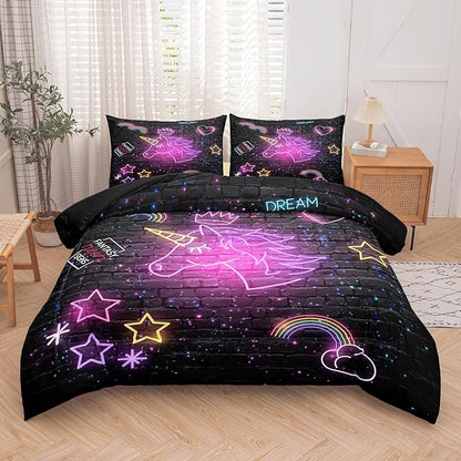Tailor Shop Unicorn Comforter Sets King Size,Black Unicorn Bedding Sets for Girls Kids Teens with 2 Pillowcase…