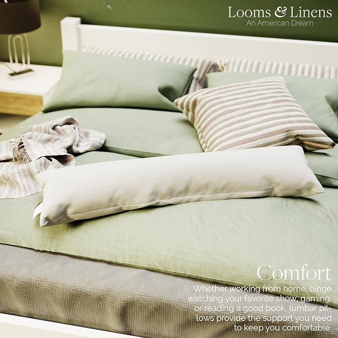 12x48 inch Lumbar Pillow Insert Sham Pillow Insert with Down Alternative Filling by Looms and Linens - American Made Pillow - Set of 2 Throw Pillow Insert