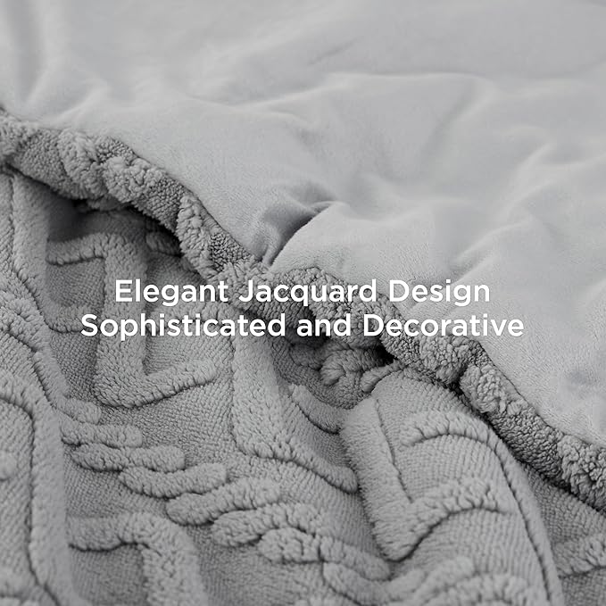 Bedsure Queen Fluffy Comforter Set, Grey Plush Fleece Bed Set, Luxury Jacquard Farmhouse Boho Soft Warm Bedding for Winter, 3 Pieces, 1 Comforter (90"x90") and 2 Pillowcases (20"x26")