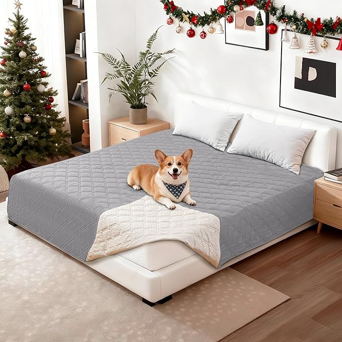 Waterproof Dog Bed Cover Pet Blanket, Soft Couch Cover for Dogs Washable, Non-Slip Dog Blanket Protect Furniture Couch Sofa Car for Puppy Large Dogs Cat (30x53 Inch, Light Grey)