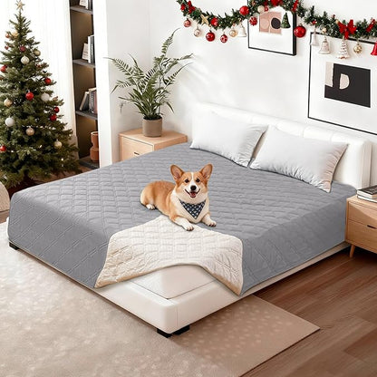 Waterproof Dog Blanket, Non-Slip Soft Pet Bed Cover, Couch Cover for Dogs Washable, Protects Sofa, Furniture, Crate, Car, Tear Resistant Leakproof Pet Blanket (52x82 Inch, Light Grey)