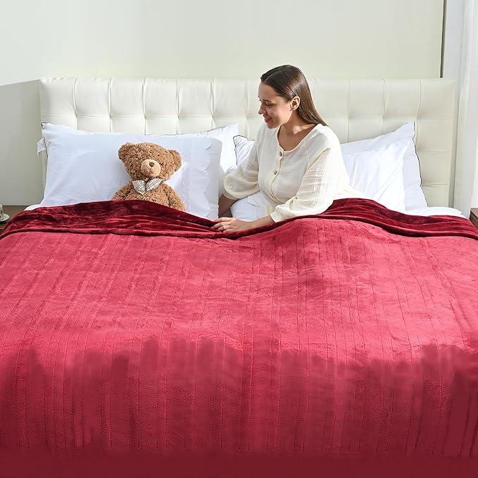 Heated Electric Blankets - Soft Flannel Heating Throw Electric Blanket Full Size 77" × 84" Red - Velvet & Velvet
