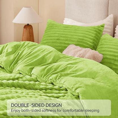 BEDELITE Fleece King Comforter Set -Super Soft & Warm Fluffy Dark Citron Bedding, Luxury Fuzzy Heavy Bed Set for Winter with 2 Pillow Cases