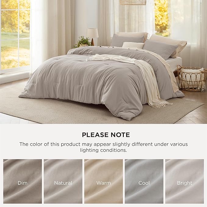 Bedsure California King Comforter Set, Linen Soft Prewashed Bedding for All Seasons, 3 Pieces GentleSoft™ Bed Set, 1 Lightweight Comforter (104"x96") and 2 Pillowcases (20"x36")