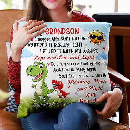 Hyturtle Personalized Grandson Pillow (Insert Included) Gifts from Grandma - Birthday Graduation for Grandson -Cute Dinosaur Custom Name Sofa Couch Cushion Home Decor Pillow
