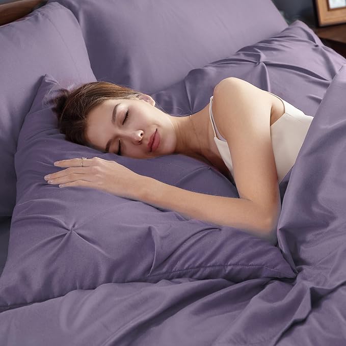Bedsure Twin Comforter Set Grayish Purple - Bed in a Bag Twin Size Bedding 5 Pieces, GentleSoft™ Pintuck Bed Set Gift for Family, Pinch Pleat Grayish Purple Comforter with Sheets, Pillowcase & Sham