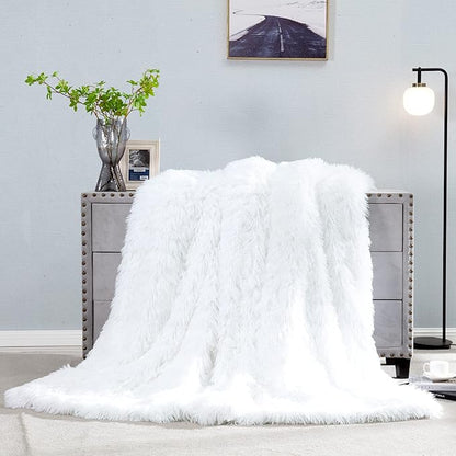 JONIYEAR Extra Large Decorative Fluffy Faux Fur Blanket Full Size 71" x 80", Soft Luxury Lightweight Furry Blankets, Accent Cozy Shaggy Plush Fuzzy Blankets for Bed, Thick Warm Winter Blanket, White