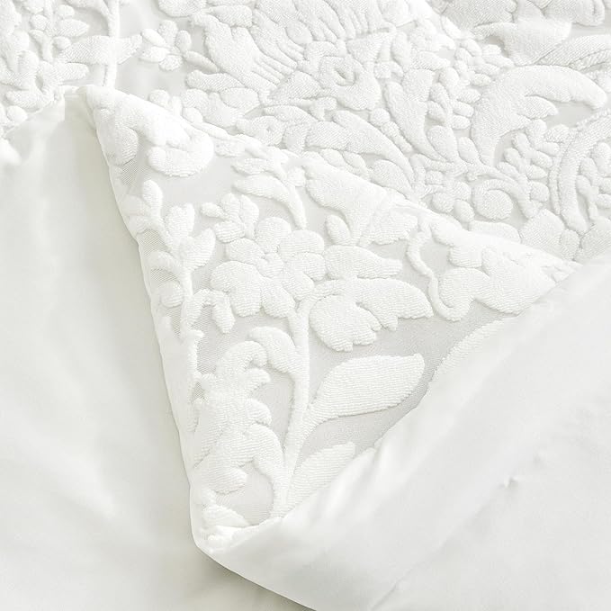 Sunshine Nicole Velvet Jacquard Comforter Set, Velvet Jacquard Face and Brushed Solid Microfiber Reverse, with Light Weight Soft Poly Fill, 3 Pieces White, King