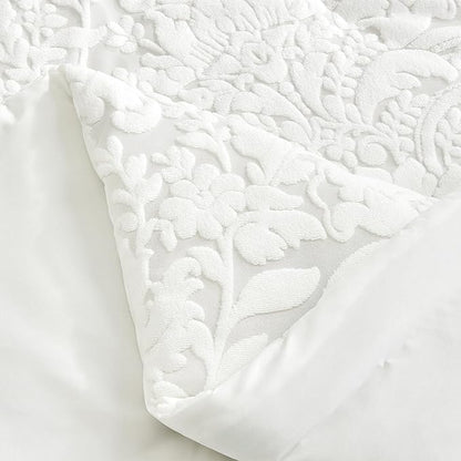 Sunshine Nicole Velvet Jacquard Comforter Set, Velvet Jacquard Face and Brushed Solid Microfiber Reverse, with Light Weight Soft Poly Fill, 3 Pieces White, King