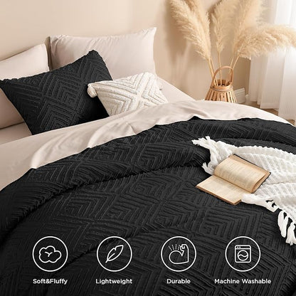 Andency Oversized King Comforter 128''x120'', 3 Pieces Black Boho Bedding Set & Collections, All Season Soft Farmhouse Tufted Fluffy Bed Set (1 Comforter, 2 Pillowcases)