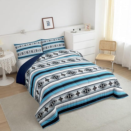 Erosebridal Boho Boys Bedding Sets Toddler Western Bohemian Comforter Set Blue Grey Southwestern Aztec Bedding Comforter Sets for Kids Teen Southwest Tribal Mexican Quilt Duvet Rustic Farmhouse Decor