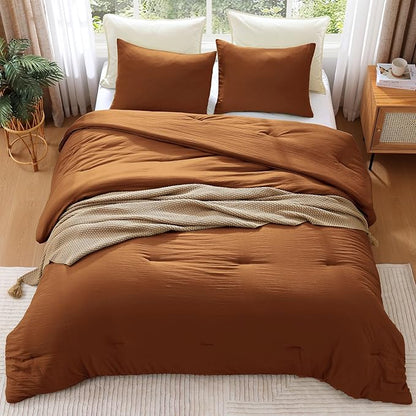 WRENSONGE Twin/Twin XL Comforter Set - 2 Pieces Prewashed Burnt Orange Comforter Soft Lightweight for All Seasons, Fluffy Down Alternative Twin XL Comforter with 1 Pillow Sham