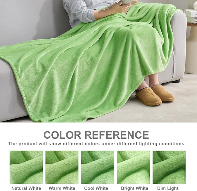 Hansleep Fleece Grass Green King Blanket, Super Soft Flannel Fuzzy Plush Cozy Blanket for All Seasons, Grass Green, King 90x108 Inches