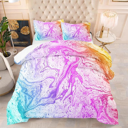 Tailor Shop Marble Bedding Set Twin Size,Marble Girls Comforter Sets Pink Tie Dye Comforter Sets Watercolor Artwork Design,with 1 Comforter 1 Pillowcases…