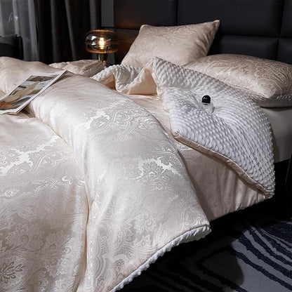 Jacquard Comforter Set - Luxury Warm Paisley Floral Pattern Full Size Bedding with 2 Pillowcases All-Season Soft & Lightweight 3D Bubble Design Bed Set (80x90 Inches Rose Gold)