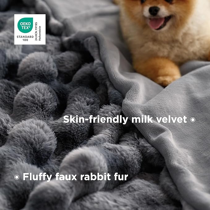 Bedsure GentleSoft Fluffy Fuzzy Twin Blanket, Soft Cozy Fleece Faux Fur Blanket, Pink Decorations Minky Velvet Couch Cover, Thick Warm Plush Women Men Birthday Gifts, 870GSM, Tie-dye Grey