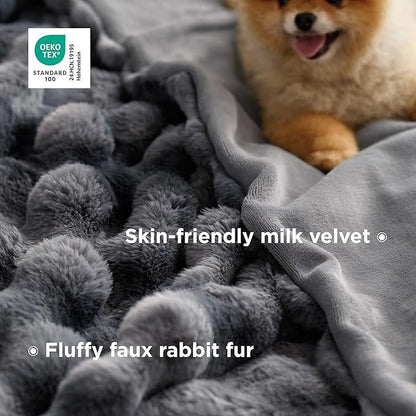 Bedsure GentleSoft Fluffy Fuzzy Twin Blanket, Soft Cozy Fleece Faux Fur Blanket, Pink Decorations Minky Velvet Couch Cover, Thick Warm Plush Women Men Birthday Gifts, 870GSM, Tie-dye Grey