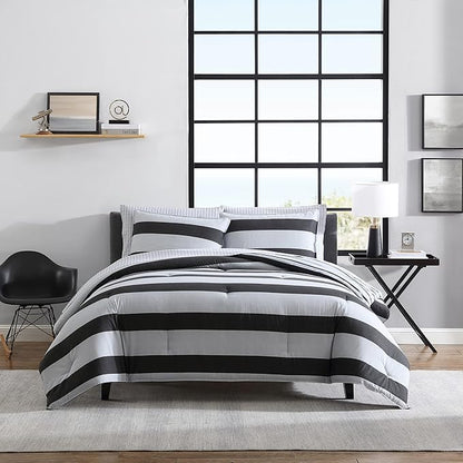 Nautica- Queen Comforter Set, Cotton Reversible Bedding Set, All Season Designer Home Décor (Lawndale Grey, Queen)