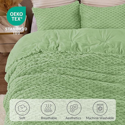 BEDELITE Fluffy Twin Comforter Set - Grass Green Fleece Soft Comforter for Twin Size Bed, Luxury Warm Bedding Set for Winter, Fuzzy Bed Set 2 Pieces (1 Comforter, 1 Pillowcase)