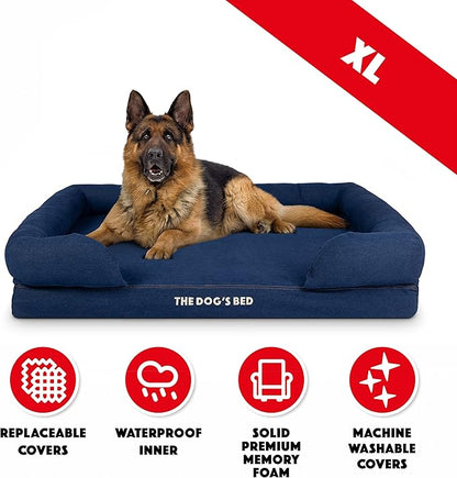The Dog’s Bed Orthopedic Memory Foam Dog Bed with Bolsters, Oxford Fabric, Blue Denim, XL