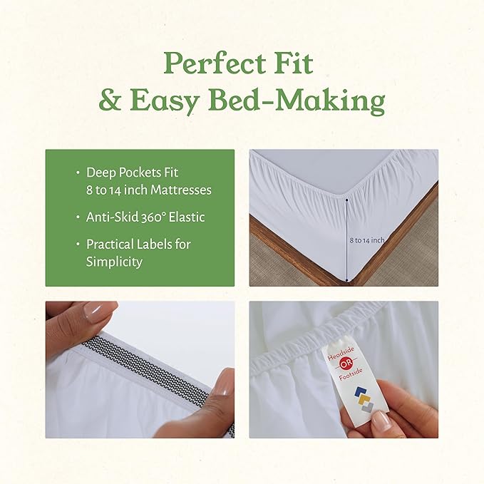 California Design Den Twin XL Sheets Set - Soft 100% Organic Cotton Sheets with Deep Pockets, Crisp Percale, Breathable and Durable Bedding Set for Dorms, Hospitals - White