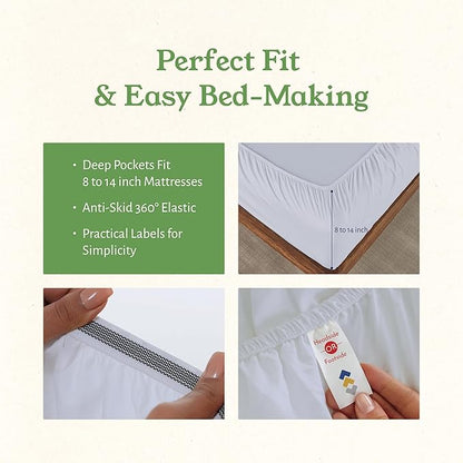 California Design Den Twin XL Sheets Set - Soft 100% Organic Cotton Sheets with Deep Pockets, Crisp Percale, Breathable and Durable Bedding Set for Dorms, Hospitals - White