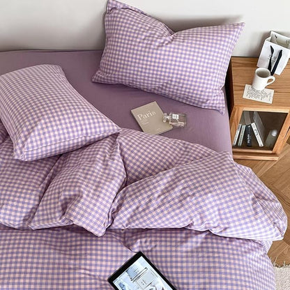 mixinni Purple Gingham Comforter Set Full, Plaid Comforter Set 3 Pieces 1 Purple Grid Comfoter with 2 Pillow Cases for All Seasons, Soft Fluffy Modern Grid Pattern Printed Bedding-Full Size