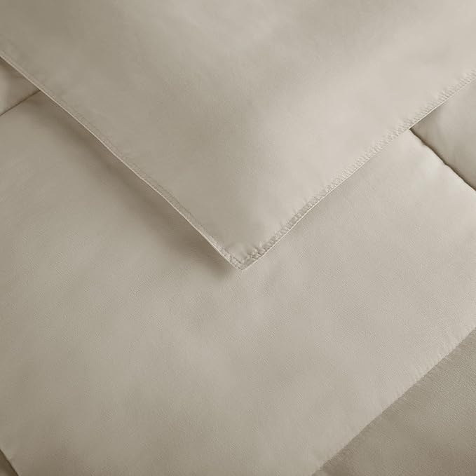 SERTA Simply Clean Ultra Soft Hypoallergenic Solid 3 Piece Comforter Set, Full/Queen, Khaki