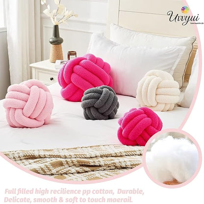 Uvvyui Knot Pillow Ball, Soft Home Decorative Pillows, Round Throw Pillow, Handmade Knotted Plush Pillow, Round Boucle Pillow Cushion (14 Inches Pink)