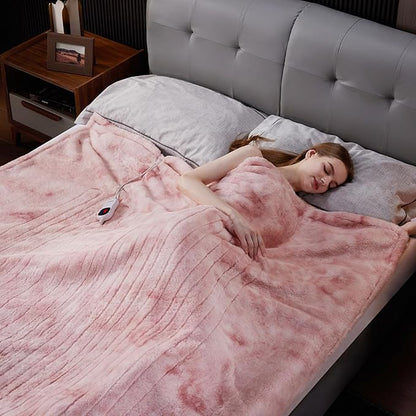 Guohaoi Heated Blanket Electric Throw, Soft Faux Rabbit Fur Electric Blanket with 10 Heating Levels 5 Sitting Timer Auto Off, Cozy Warm Heating Blankets, Machine Washable(62"×84" Pink)